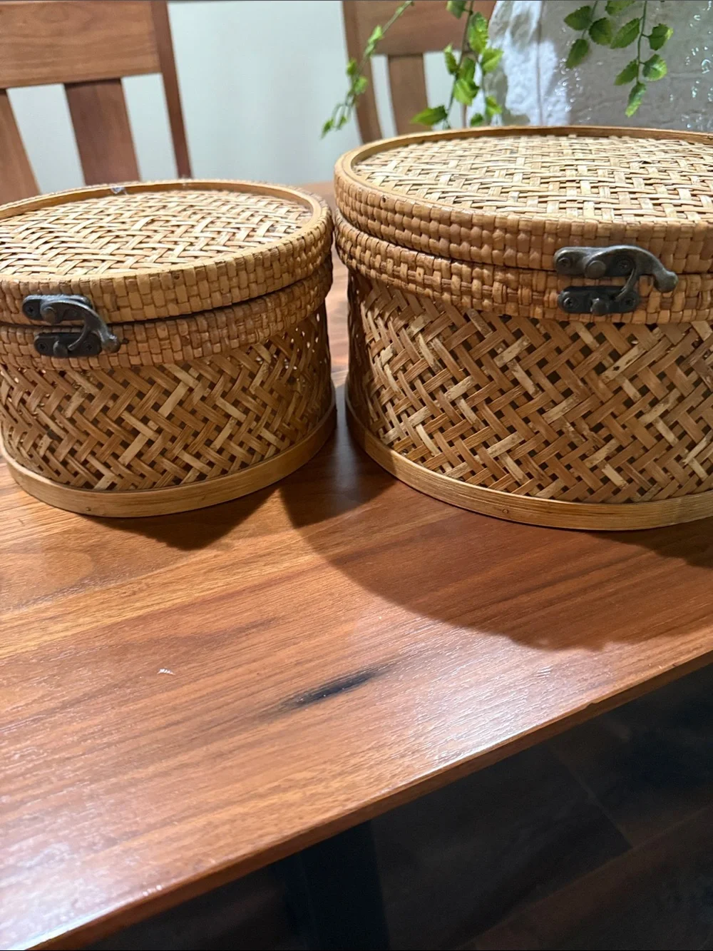 Woven Round Rattan Storage Boxes - Natural Brown 8